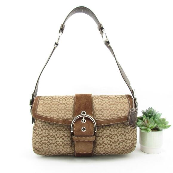 Coach Vintage Y2K Brown Monogram Shoulder Bag with Buckle Flap - Picture 1 of 9
